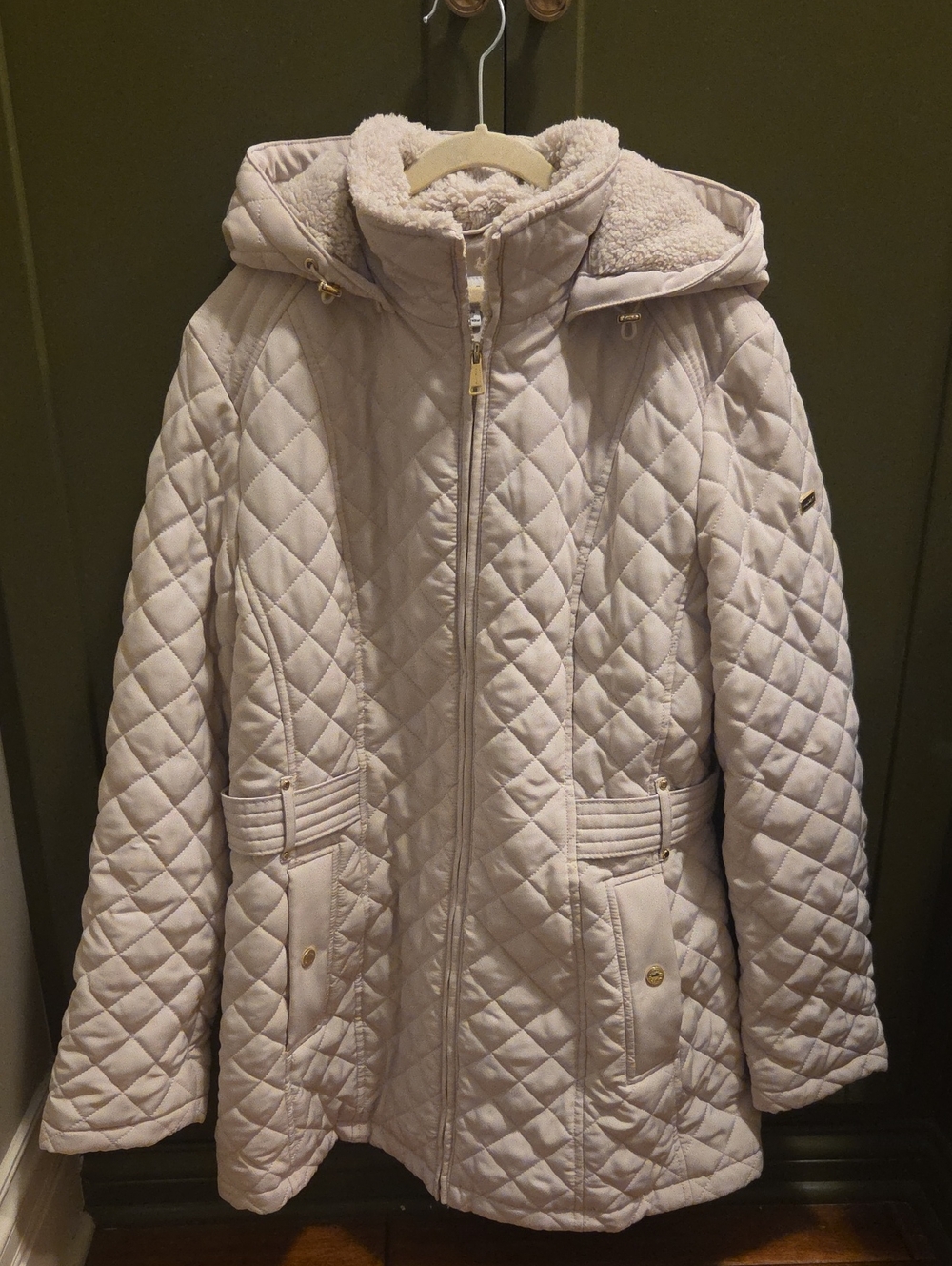 Laundry By Shelli Segal Quilted Hooded Puffer Coat in Light Beige